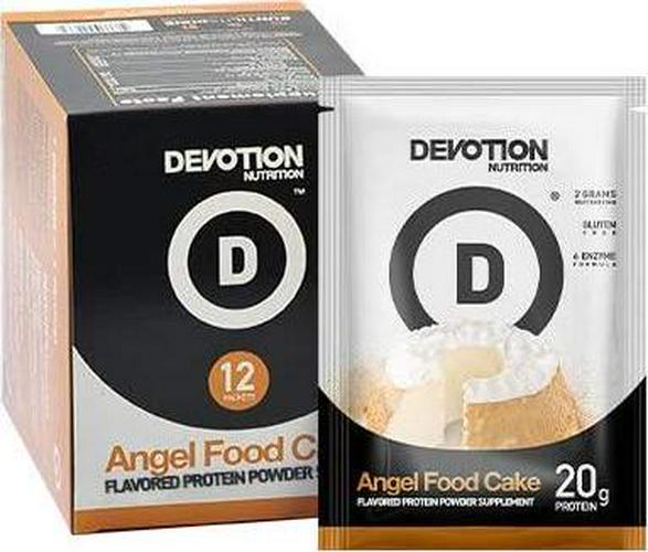 Devotion Nutrition Protein Powder Blend | Gluten Free, Keto Friendly, No Added Sugars | 2g MCTs | 20g Whey and Micellar Protein | 12 Single Serving Packets (Angel Food Cake) Packaging May Vary