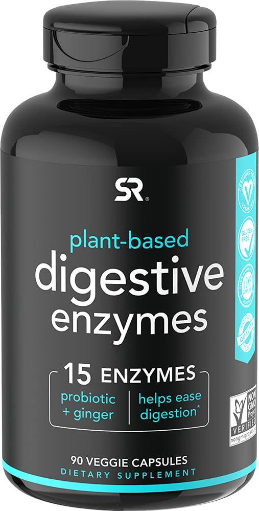 Digestive Enzymes with Probiotics and Ginger - Plant Based Supplement for Dairy, Protein, Sugar and Carbs Digestion - Non-GMO Verified and Vegan Certified (90 Veggie Capsules)