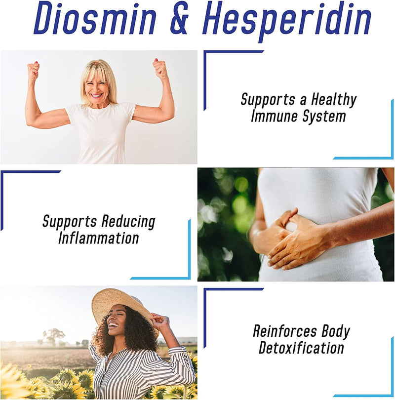 Diosmin Hesperidin 1000mg Per Serving 180 Capsules 90 Day Supply - Diosmin and Hesperidin Supplement Helps to Support Healthy Circulation, Veins, Capillaries, and Lymphatic Drainage