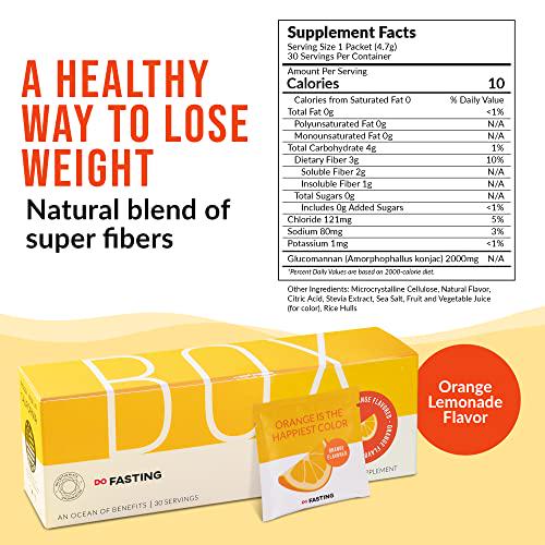 DoFasting - Essential Fiber Supplement Box, Cellulose Powder and Konjac Root Glucomannan Fiber Supplement for Intermittent Fasting, Vegan and Gluten-Free, Orange Flavor, 30 Pieces