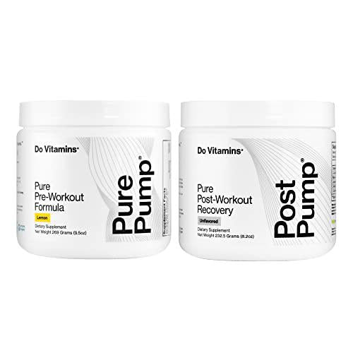 Do Vitamins Natural Pre-Workout Post-Workout Stack, PurePump Lemon Pre-Workout Supplement, PostPump BCAA Post-Workout Recovery Powder, Complete Workout Supplement for Men and Women