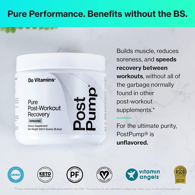 Do Vitamins PostPump Natural Post-Workout Supplement, Muscle Building Recovery Powder, BCAA, Creatine, Betaine, Carnitine, Paleo, Keto, Vegan, 30 Servings