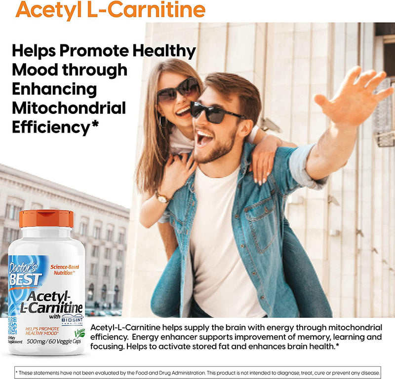 Doctor's Best Acetyl L-Carnitine, Help Boost Energy Production, Support Memory/Focus, Mood, Non-GMO, Vegan, Gluten Free, 120 Count (Pack of 1) (DRB-00152)