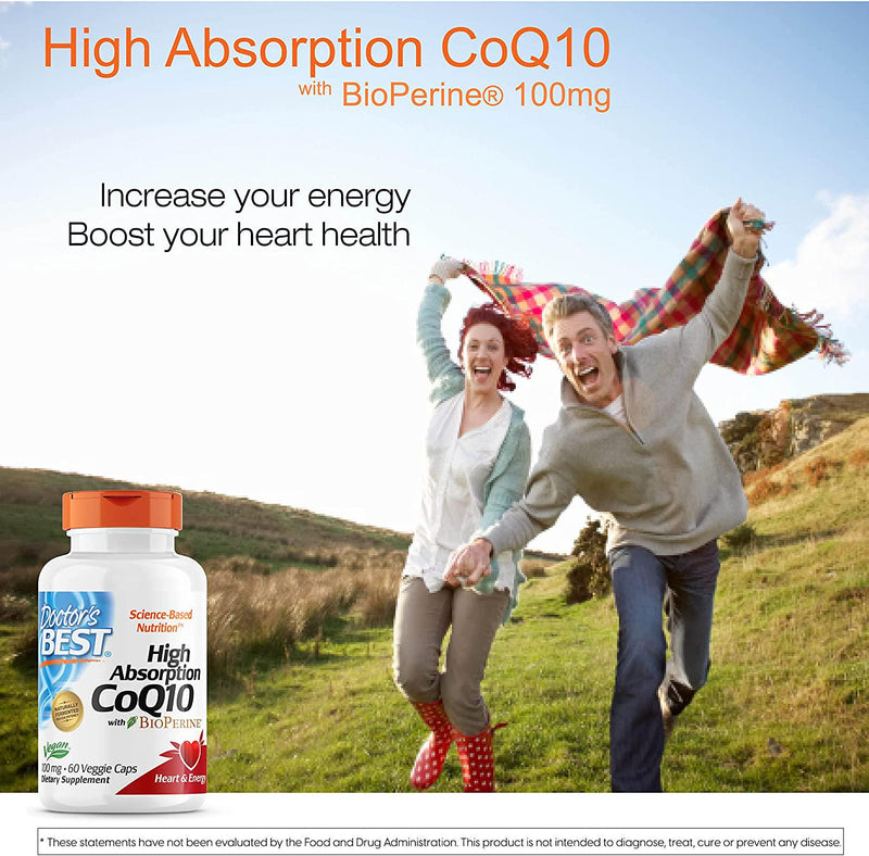 Doctor's Best High Absorption CoQ10 with BioPerine, Vegan, Gluten Free, Naturally Fermented, Heart Health and Energy Production, 100 mg 60 Veggie Caps