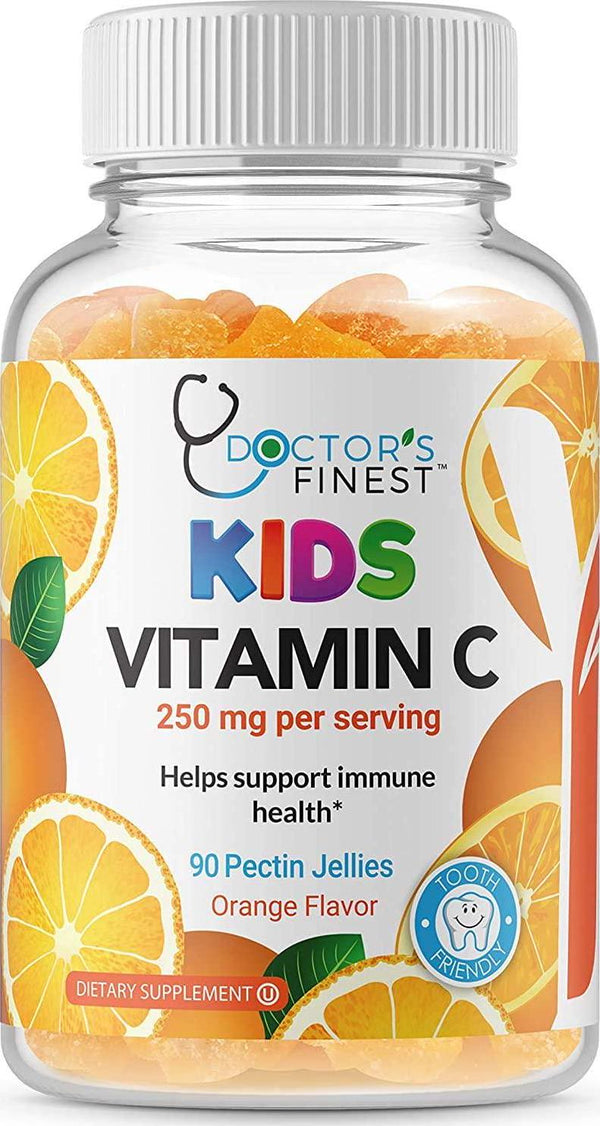 Doctors Finest Vitamin C Gummies for Kids – Vegan, GMO Free and Gluten Free – Great Tasting Orange Flavor Pectin Chews – Kids Dietary Supplement – 250 mg of Vitamin C – 90 Jellies [45 Doses]