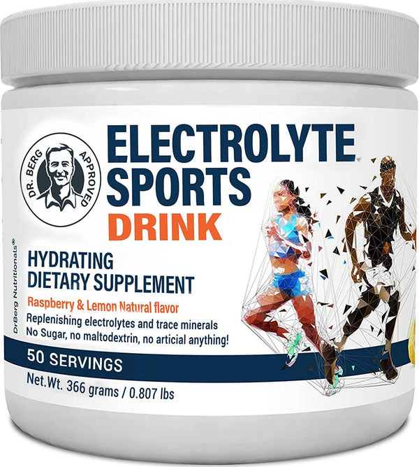 Dr. Berg&#039;s Electrolyte Sports Drink - Potassium Supplement High Energy Workouts Replenish and Rejuvenate Your Cells 50 Servings - Made in The USA NO Maltodextrin or Sugar - Raspberry Lemon Flavor