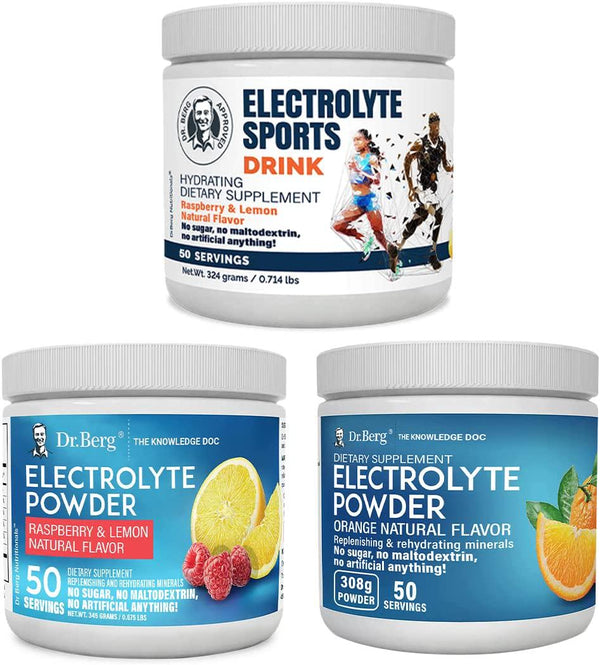 Dr. Berg&#039;s Electrolyte Powder TRIO - Hydration Drink Mix Supplement Package - Boosts Energy and Keto-Friendly - Replenish and Rejuvenate Your Cells - NO Maltodextrin, Sugar-Free, No Ingredients from China
