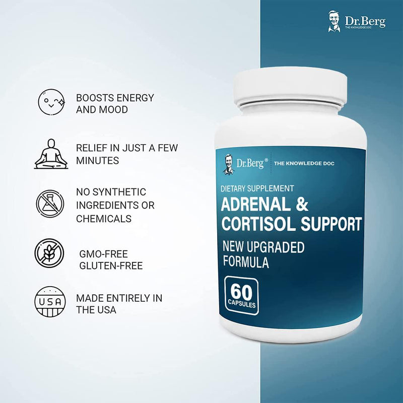 Dr. Berg s Adrenal and Cortisol Support New Formula - Natural Stress Support for a Better Mood, Focus and Relaxation Supplement with Ashwagandha and Other Herbs and Minerals for Normal Hormones - 60 Capsules