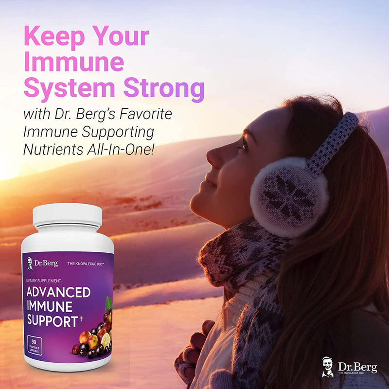 Dr. Berg's Advanced Immune Support - Daily Immunity Multi-System Defense Supplement with Vitamins C, D, Zinc, and Elderberry, 90 Vegetarian Capsules