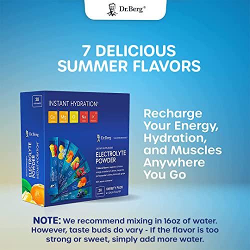 Dr. Berg's Electrolytes Powder Packets - Travel Size Electrolyte Packets Drink Mix - Boost Energy and Keto-Friendly - Hydration Powder Packets No Sugar and No Maltodextrin - 7 Flavors 28 Stick Pack