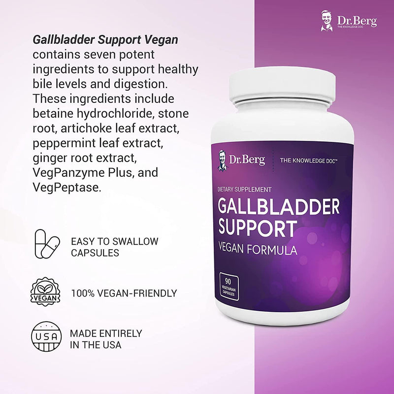 Dr. Berg's Gallbladder Support Supplements Vegan Formula - Contains Plant-Based Enzymes for Relief of Bloating, Constipation, and Gas - Better Digestion and Normal Bile Levels - 90 Vegetarian Capsules
