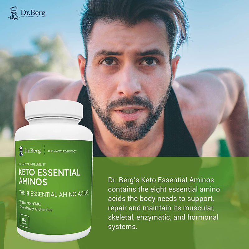 Dr. Berg's Keto Essential Aminos - Contains 8 Essentials Amino Acids -Keto Friendly and Rich in Protein Vegan Tablets - Workout and Muscle Recovery Energy Supplements - Support Healthy Hormones -150 Tabs