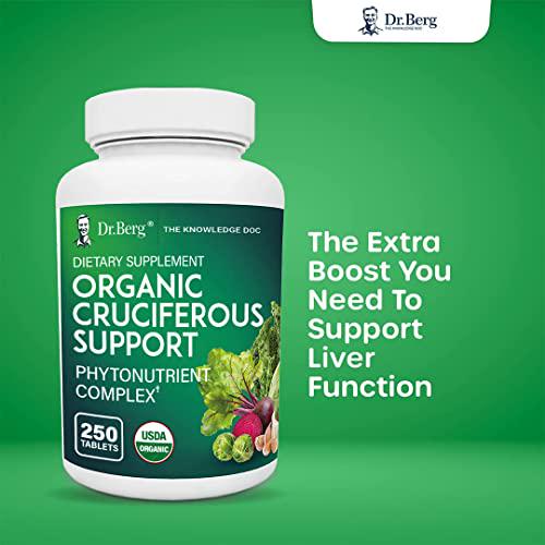 Dr. Berg's Organic Cruciferous Support - New Version of Whole Food Vegetable Supplement with 11 Phytonutrient Complex Superfoods - Helps Boost Energy, Immune System and Liver Detox - 250 Tablets