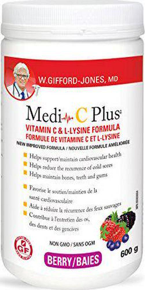 Dr. Gifford-jones Preferred Nutrition Medi-C Plus Vitamin C and L-lysine Formula Berry Flavour 600g