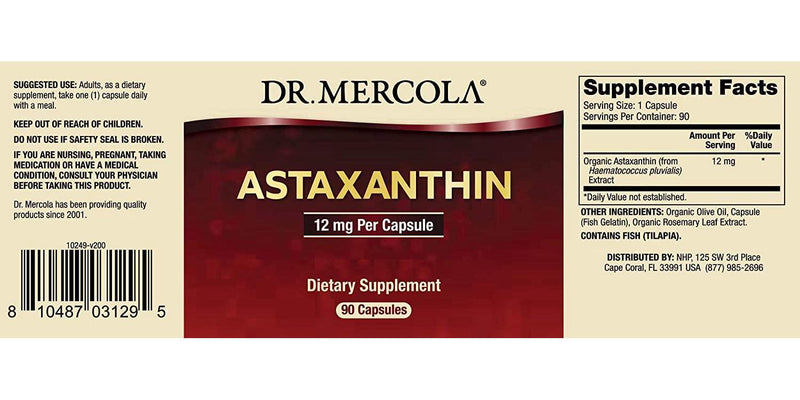 Dr. Mercola, Astaxanthin, 12mg, 90 Servings (90 Capsules), Non GMO, Soy-Free, Gluten Free