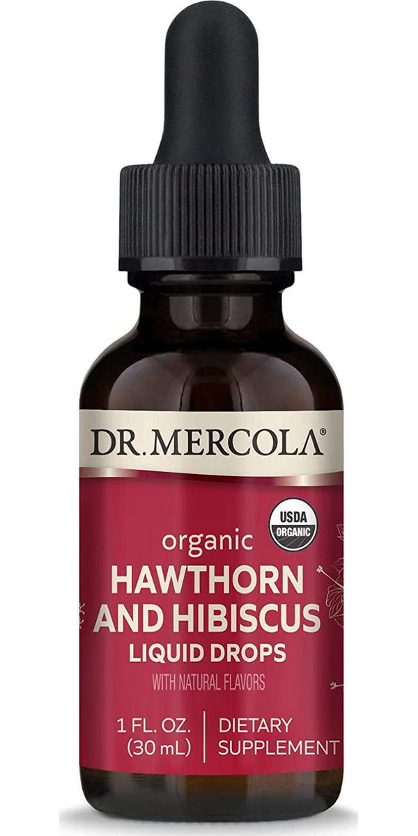 Dr. Mercola Organic Hawthorn and Hibiscus Liquid Drops Dietary Supplements, 30 Servings (30 Droppers), Non GMO, Gluten Free, Soy Free, USDA Organic