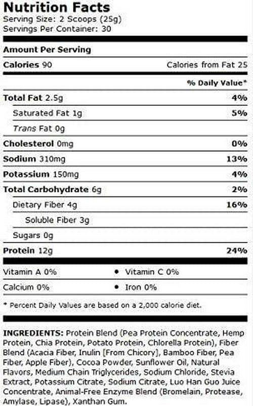 Dr. Mercola Vegan Protein Chocolate - Perfect Blend Of Pea, Hemp, Chia, Chlorella and Potato Proteins - Gluten-Free - Naturally Flavored - 1 lb 6.5 oz (750g)