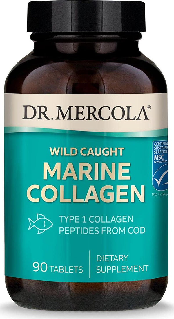 Dr. Mercola Wild Caught Marine Collagen Dietary Supplement, 30 Servings (90 Tablets), Type 1 Collagen Peptides from Cod, Non GMO, Gluten Free, Soy Free