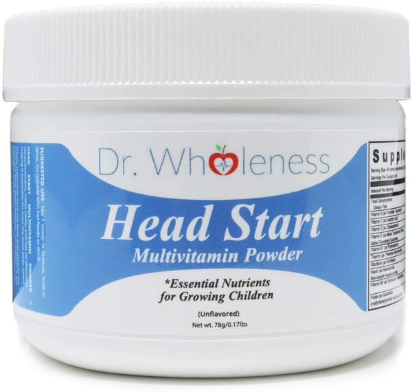 Dr. Wholeness Head Start Multivitamin Powder | Essential Nutrients for Growing Children, Methylated B-Vitamins, Easy to Mix, No Flavors, Sweeteners Or Preservatives - 60 Servings
