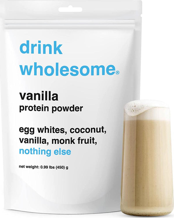 Drink Wholesome Vanilla Egg White Protein Powder | Easy to Digest and Gut Friendly | All Natural Ingredients | Minimally Processed | Dairy Free, No Additives, No Added Sugar, 20g Protein