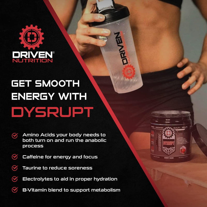 Driven DYSRUPT Pre-Workout Powder - BCAAs, Caffeine and Electrolytes - Low Carb/Sugar Free Energy Drink Supplement - Increases Fat Burning, Physical, and Mental Endurance for Focus and Building Muscle Mass