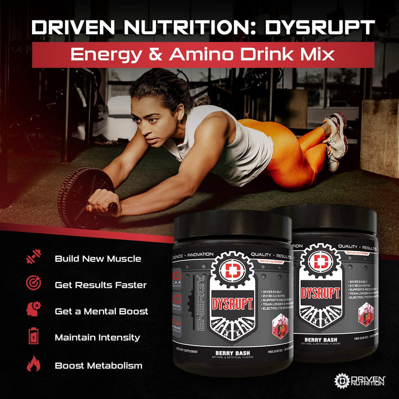 Driven DYSRUPT Pre-Workout Powder - BCAAs, Caffeine and Electrolytes - Low Carb/Sugar Free Energy Drink Supplement - Increases Fat Burning, Physical, and Mental Endurance for Focus and Building Muscle Mass