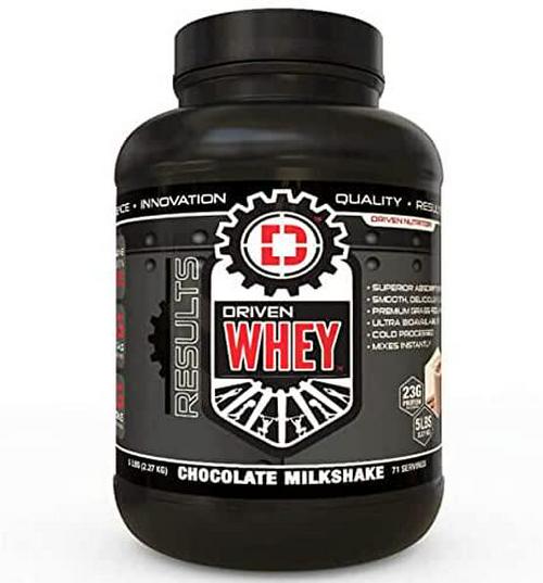Driven WHEY- Grass Fed Whey Protein Powder: Delicious, Clean Protein Shake- Improve Muscle Recovery with 23 Grams of Protein with Added BCAA and Digestive Enzymes (Chocolate Milkshake, 5lb)