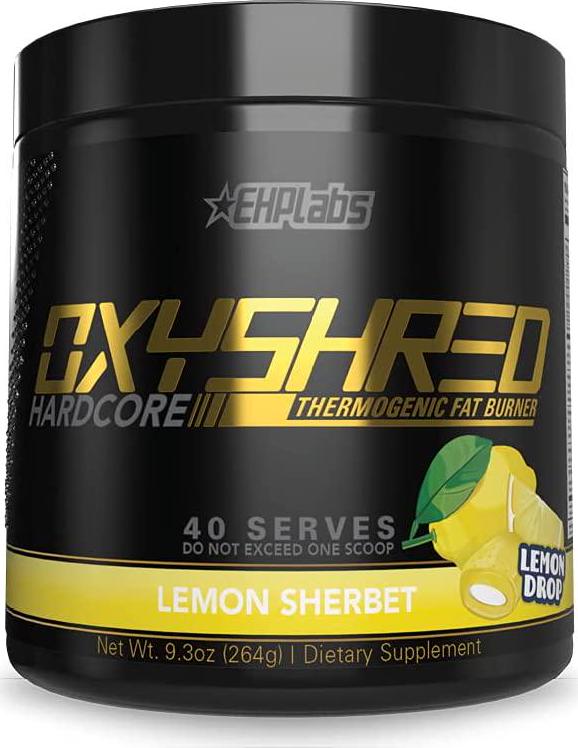 EHPlabs OxyShred Hardcore Thermogenic Fat Burner (Energy and Focus) - 40 Servings, Lemon Sherbet