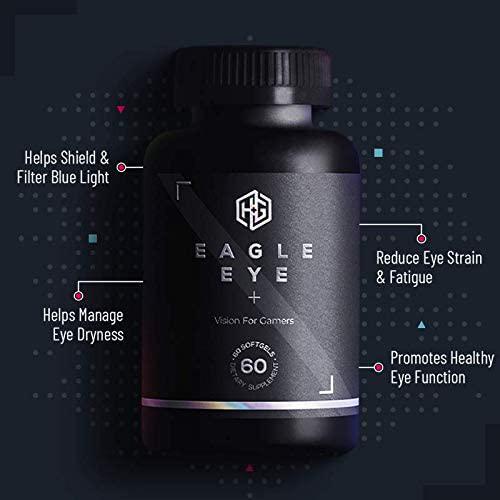 Eagle Eye by Health And Gaming | Eye Support Supplement for Gamers | Helps Reduce Eye Strain | Blue Light Protection | Dry Eye Relief | Lutein Zeaxanthin Astaxanthin Omega 3 Vitamin Formula