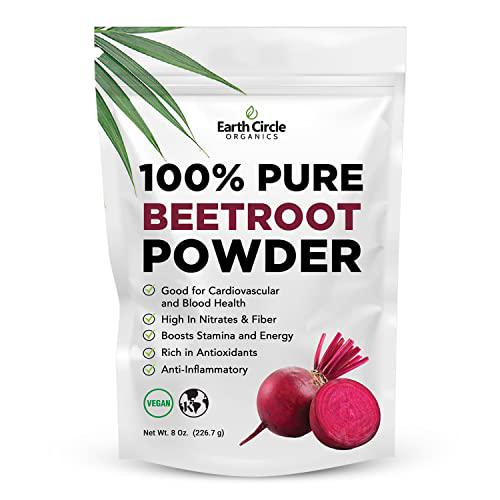 Earth Circle Organics | Organic Beet Root Powder, Kosher, Raw and Non-GMO | Nitric Oxide Booster | Boost Stamina and Increases Energy (8 Ounce)