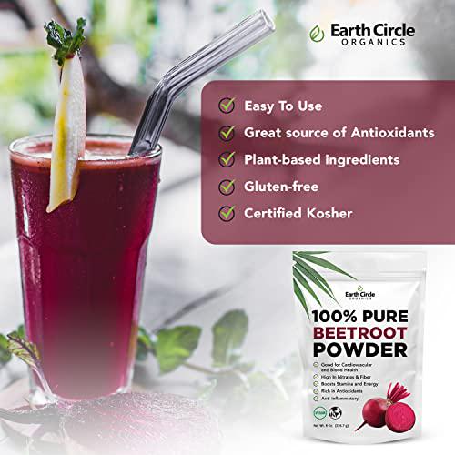 Earth Circle Organics | Organic Beet Root Powder, Kosher, Raw and Non-GMO | Nitric Oxide Booster | Boost Stamina and Increases Energy (8 Ounce)