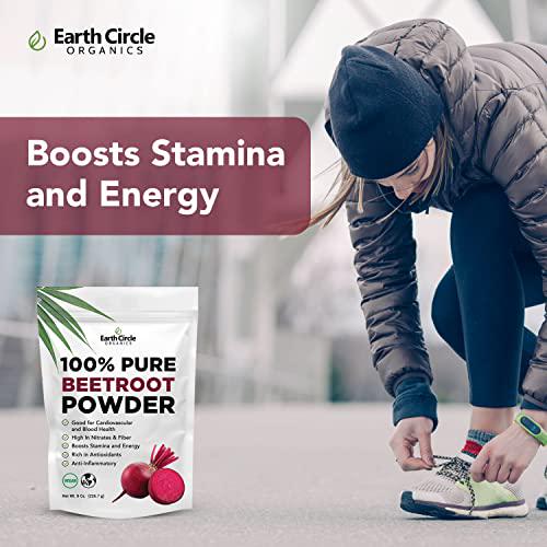 Earth Circle Organics | Organic Beet Root Powder, Kosher, Raw and Non-GMO | Nitric Oxide Booster | Boost Stamina and Increases Energy (8 Ounce)