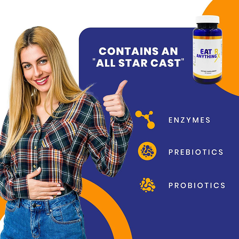 Eat Anything Rx Digestive Enzymes, Fructose Malabsorption Aid, More- Prebiotics, Probiotics and Xylose Isomerase -Digestion and Lactose Absorption -May Help Bloating, Gas Relief, IBS and Leaky Gut (60)
