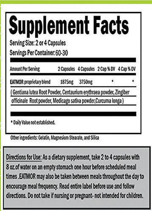 Eatmor Appetite Stimulant | Weight Gain Pills for Men and Women | Natural Hunger Boosting Orxegenic Supplement | VH Nutrition | 120 Capsules | 30 Day Supply