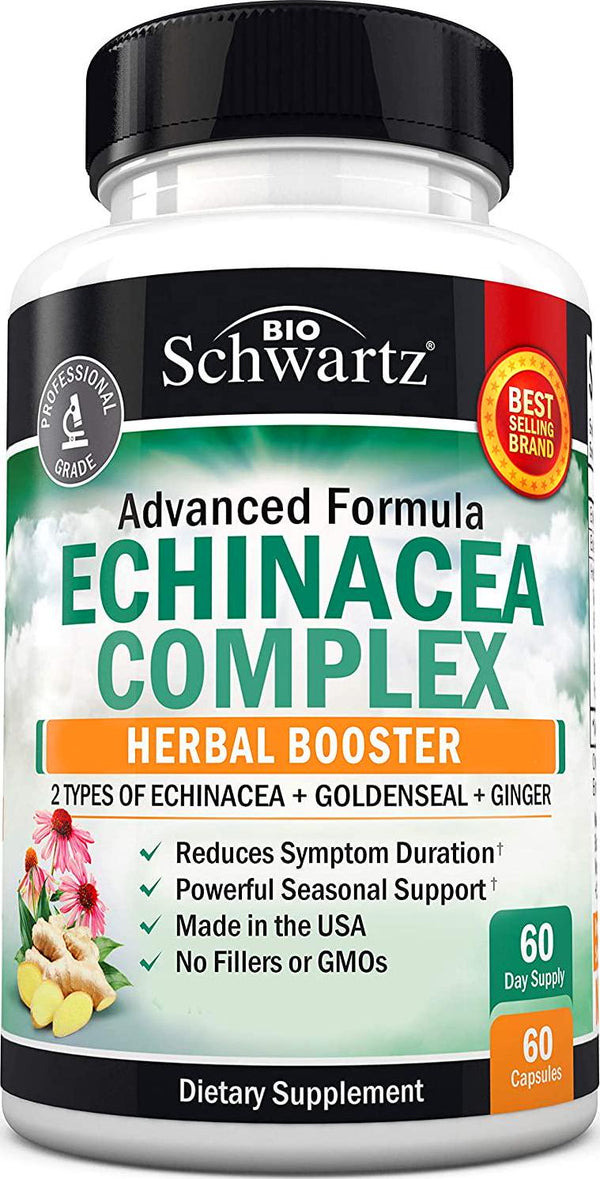 Echinacea Complex with Goldenseal - Herbal Supplement with Goldenseal, Ginger, 2 Types of Echinacea - Reduces Symptom Duration - Powerful Seasonal Support - 60 Capsules