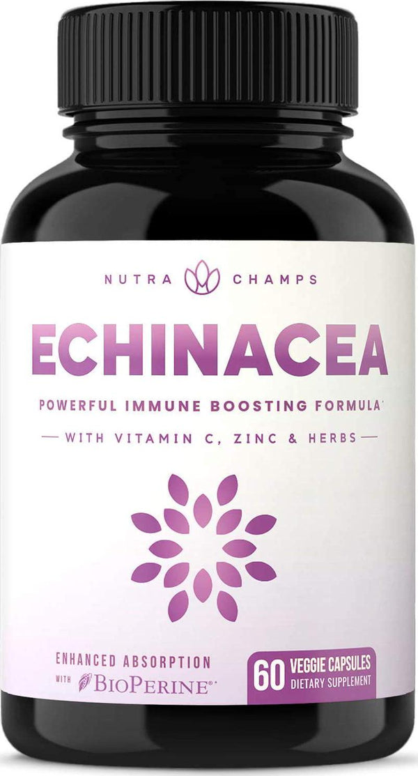 Echinacea Extract 1000mg Supplement with Goldenseal, Elderberry, Organic Reishi, Ginger, Vitamin C and Zinc - BioPerine for Superior Absorption - Immune System Boost and Overall Wellness Vegan Capsules