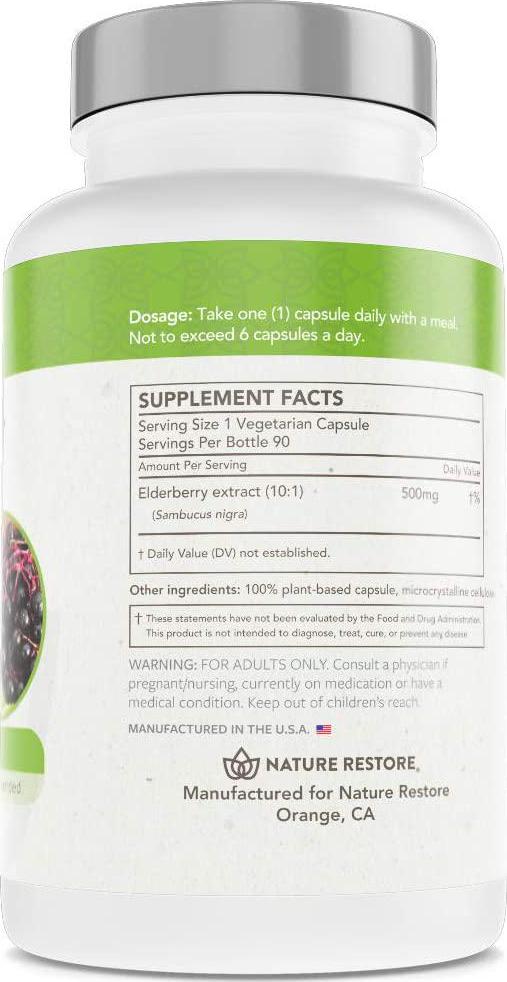 Elderberry Extract Supplement, 10 to 1 Extract, 90 Elderberry Capsules, Non GMO, Gluten Free, Vegan