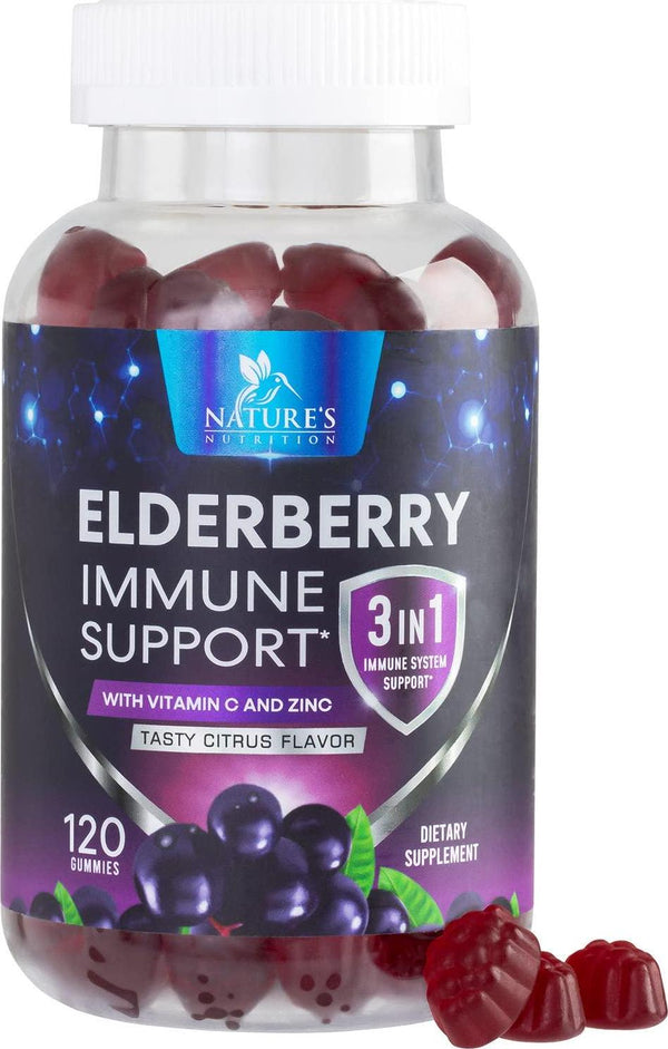Elderberry Gummies Extra Strength Sambucus Gummy - Natural Immune System Support - Best Supplement with Vitamin C and Zinc for Children and Adults - 120 Gummies