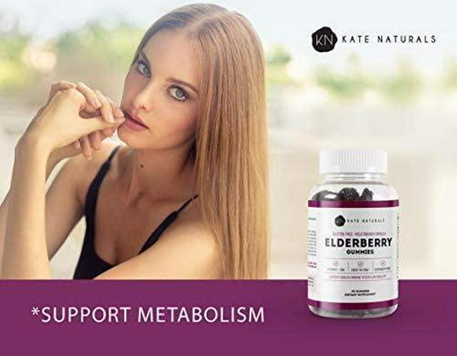 Elderberry Gummies for Adults and Kids (90 Gummies) - Kate Naturals. Perfect for Immune System Support and Metabolism. Has Vitamin C and Zinc. 1-Year Guarantee. Sambucus Nigra. Tasty Vitamin Alternative