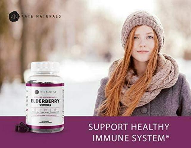 Elderberry Gummies for Adults and Kids (90 Gummies) - Kate Naturals. Perfect for Immune System Support and Metabolism. Has Vitamin C and Zinc. 1-Year Guarantee. Sambucus Nigra. Tasty Vitamin Alternative