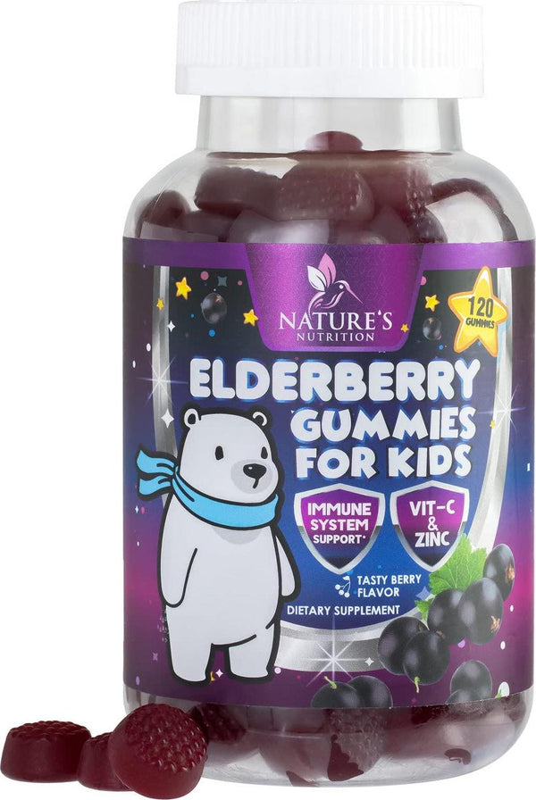 Elderberry Gummies for Kids Extra Strength Sambucus Nigra Gummy Vitamins - Tasty Natural Immune Support - Best Children's Herbal Supplements with Vitamin C and Zinc - 120 Gummies