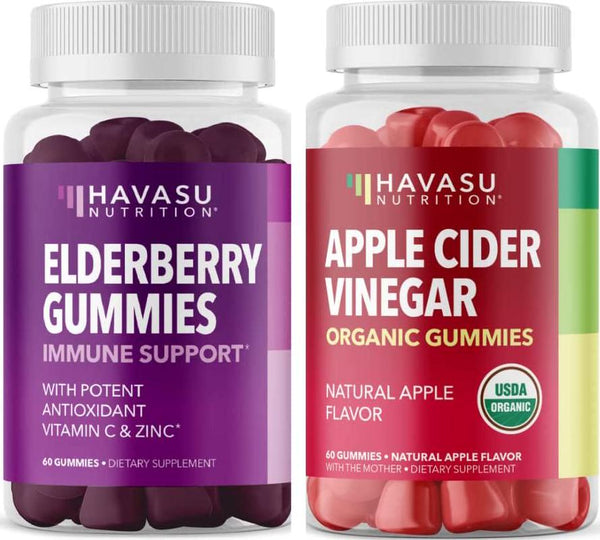 Elderberry Gummies with Zinc and Vitamin C with Apple Cider Vinegar Herbal Supplement Bundle for Potent Antioxidant Support Immune Defense and Detox Cleanse