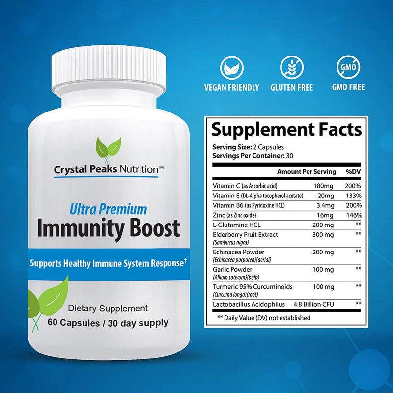 Elderberry Immunity Booster Supplement | Natural Immune System Support Includes Zinc, Echinacea, Vitamin C | Health Boost and Defense Pills | 60 Capsules 1,119 mg