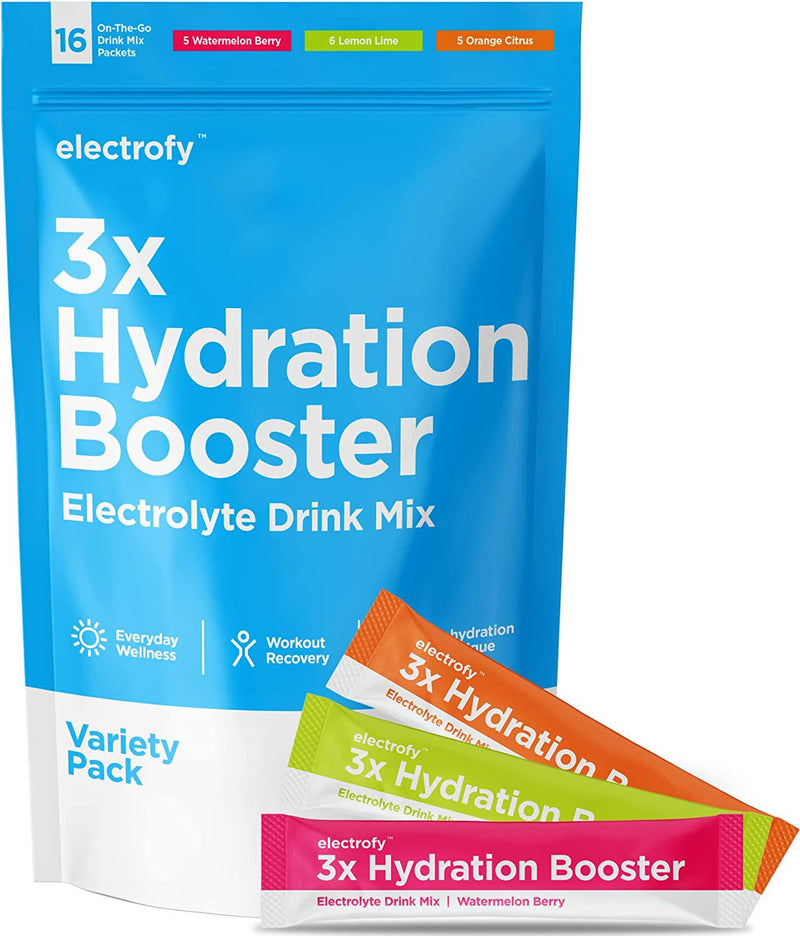 Electrofy 3X Hydration Booster Variety Pack | Keto Electrolyte Drink Powder Stick Packets Recovery Mix Hydration Multiplier | Paleo Friendly, Vegan, Gluten Free, Soy Free, Dairy Free | 16 Pack