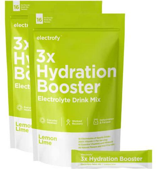 Electrofy 3X Hydration Booster | Lemon Lime 32 Pack | Electrolyte Drink Powder Stick Packets Recovery Mix Hydration Multiplier | Keto and Paleo Friendly, Vegan, Gluten Free, Soy Free, Dairy Free