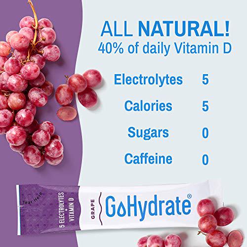 Electrolyte Hydration Drink Mix with Vitamin D, Non GMO Electrolyte Powder Hydration Pack, Lemon Citrus and Grapes Hydration Powder Packets - GoHydrate