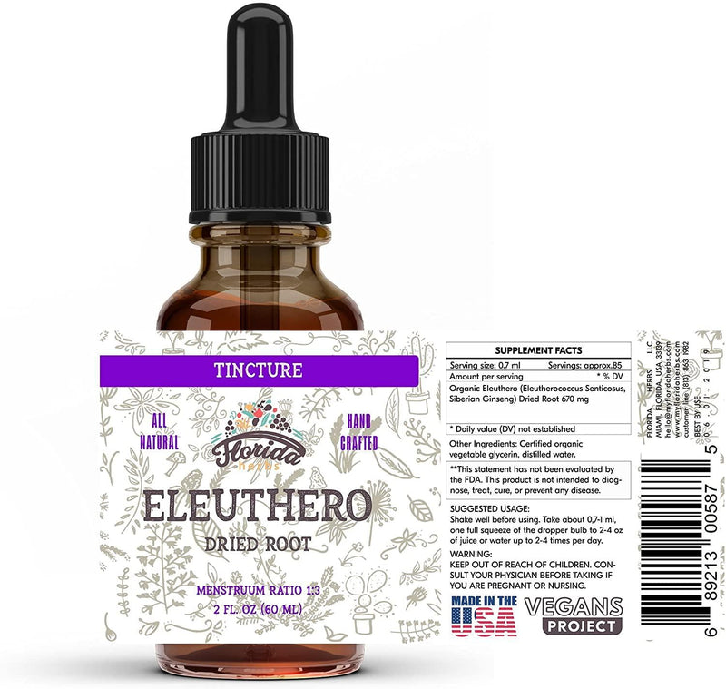 Eleuthero Tincture, Organic Eleuthero Extract (Siberian Ginseng, Eleutherococcus senticosus)