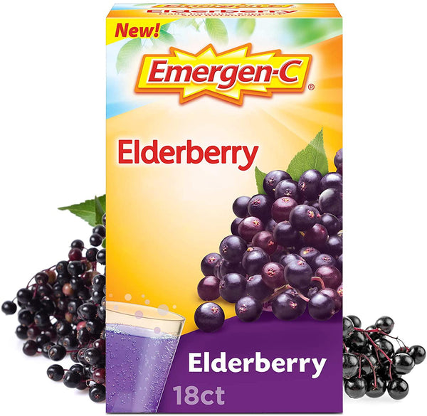 Emergen-C Elderberry Fizzy Drink Mix, Elderberry Immune Support, Natural Flavors, With High Potency Vitamin C, Elderberry, 18 Count