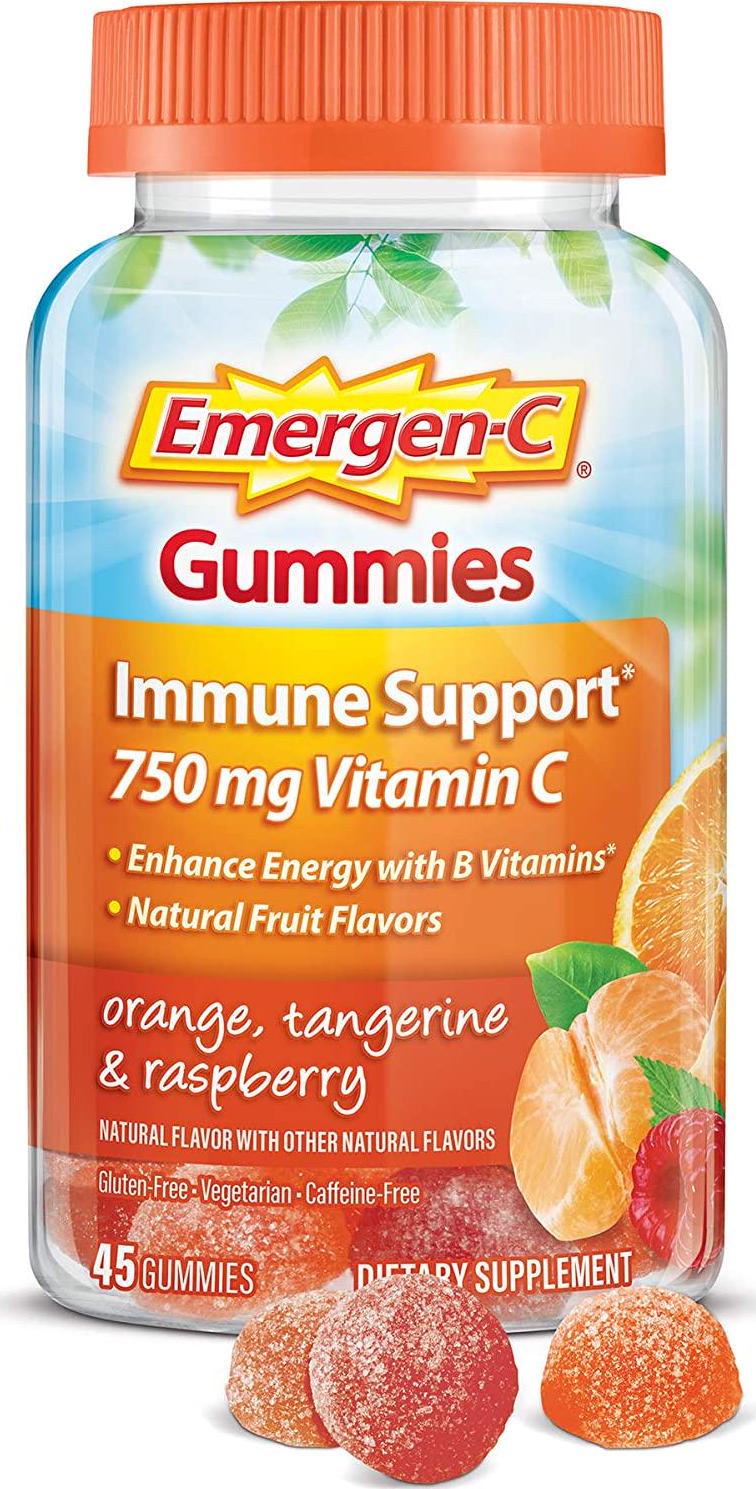 Emergen-C Gummies Dietary Supplement with 500 mg Vitamin C Per Serving, Gluten Free (Orange, Tangerine and Raspberry Flavors, 45 Count)