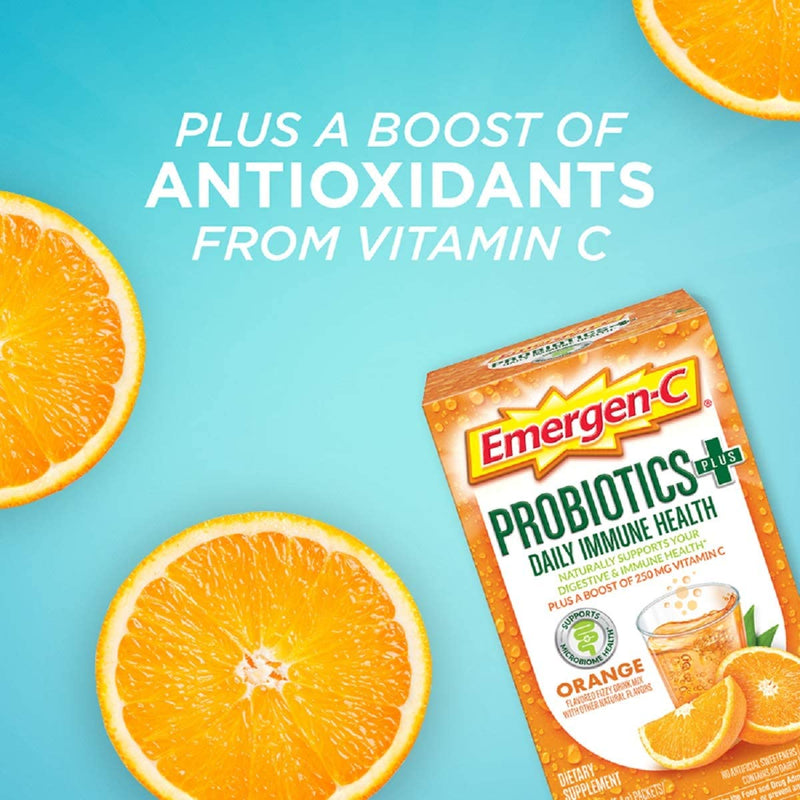 Emergen-C Probiotics+ (30 Count, Orange Flavor) Daily Immune Health Dietary Supplement Drink Mix Plus a Boost of 250mg Vitamin C, 0.19 ounce Packets